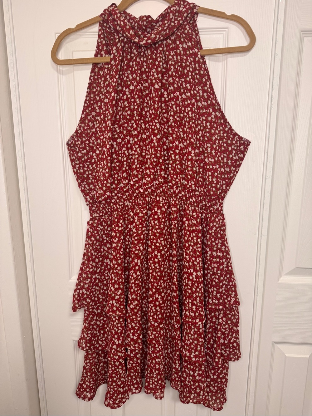 Noctflos Red Floral Halter Mini Dress